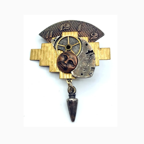 Exquisite CARA STIMMEL LTD Vintage Steampunk Multi-Media Artisan Pin Brooch, Jewelry Art