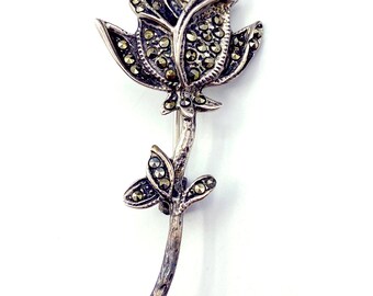Sweet Rose CW Sparkly Sterling Vintage Brooch Pin Hallmark CW 4.8g 925