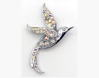 Super-Sparkly SARAH COVENTRY Rhinestone Bird of Paradise Vintage Pin Brooch 1960s Jewelry
