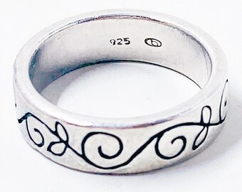 Infinity Vine Vintage Engraved Sterling Band 925 Artisan Small b Inside Oval Mark Size 7.75
