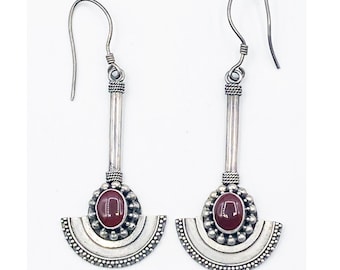 Celestial Carnelian Sterling Fan Dangle Earrings Vintage Style