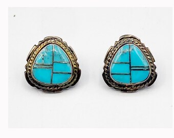Intense AUGUSTINE LARGO Navajo Turquoise Inlay Stud Earrings