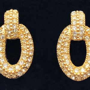 DIOR 1960s-70s Posts ~ Spectacular Oval Rare Post Earrings with Double Rows of Crystal Rhinestones, Vintage Christian Dior Chr.Dior