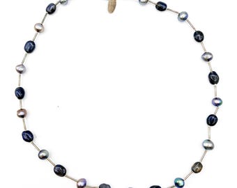 Slinky Peacock Pearl MARIE DEMASI, LTD Sterling Necklace with Smoky Quartz Beads