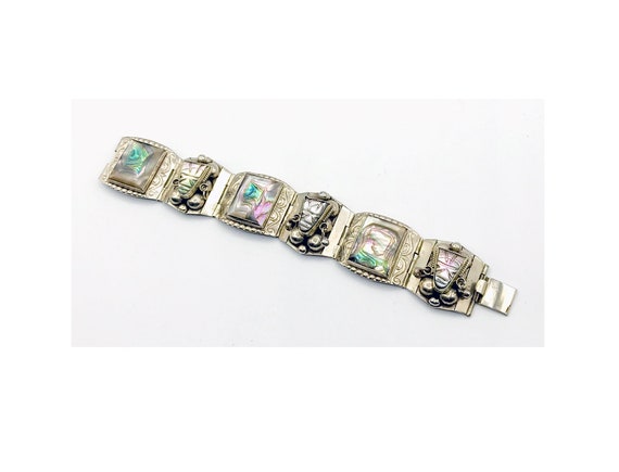 The Most Unique Vintage Pink Shell Inlay Sterling Silver Bracelet The Most Unique Vintage Pink Shell Inlay Sterling Silver Bracelet