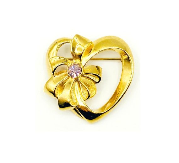 Super-Sparkly AVON Heart and Bow Pin Brooch with … - image 2