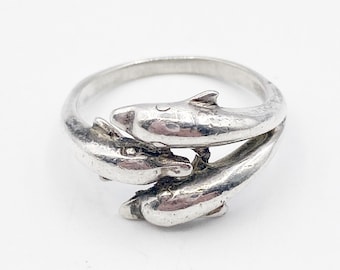 Anillo de delfín Darling en plata de ley, talla 6, tres delfines