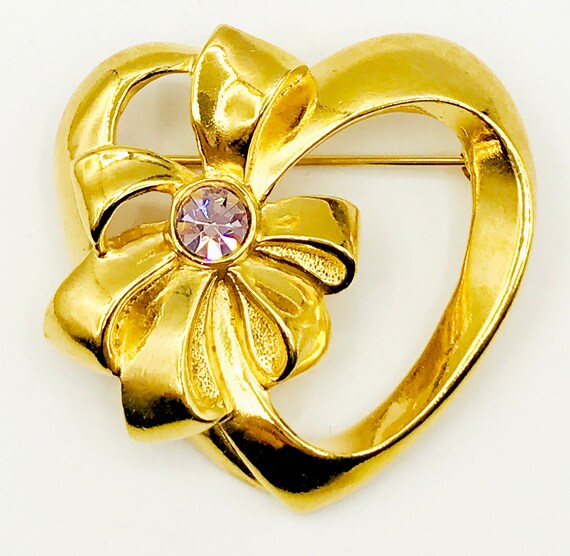 Super-Sparkly AVON Heart and Bow Pin Brooch with … - image 3