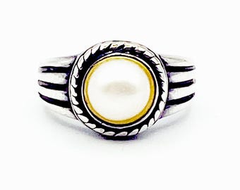 Exquisite MORNING SUN Sterling Pearl Twisted Cable Ring Size 5