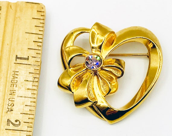 Super-Sparkly AVON Heart and Bow Pin Brooch with … - image 10