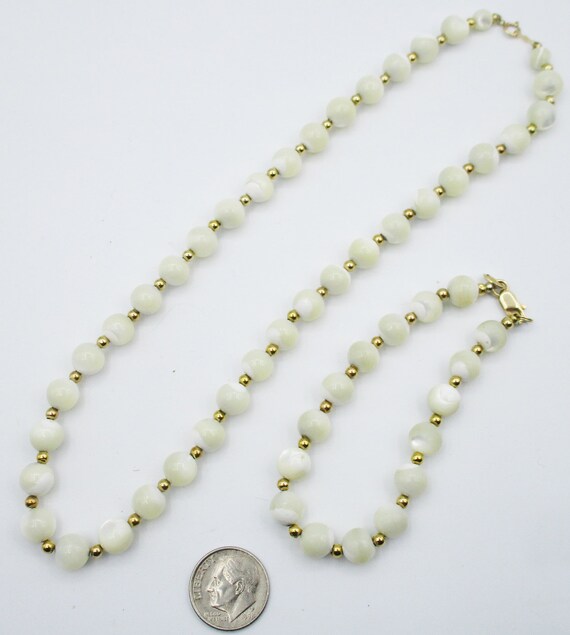 Rare, MotherofPearl Bead Necklace and Bracelet SET … Gem