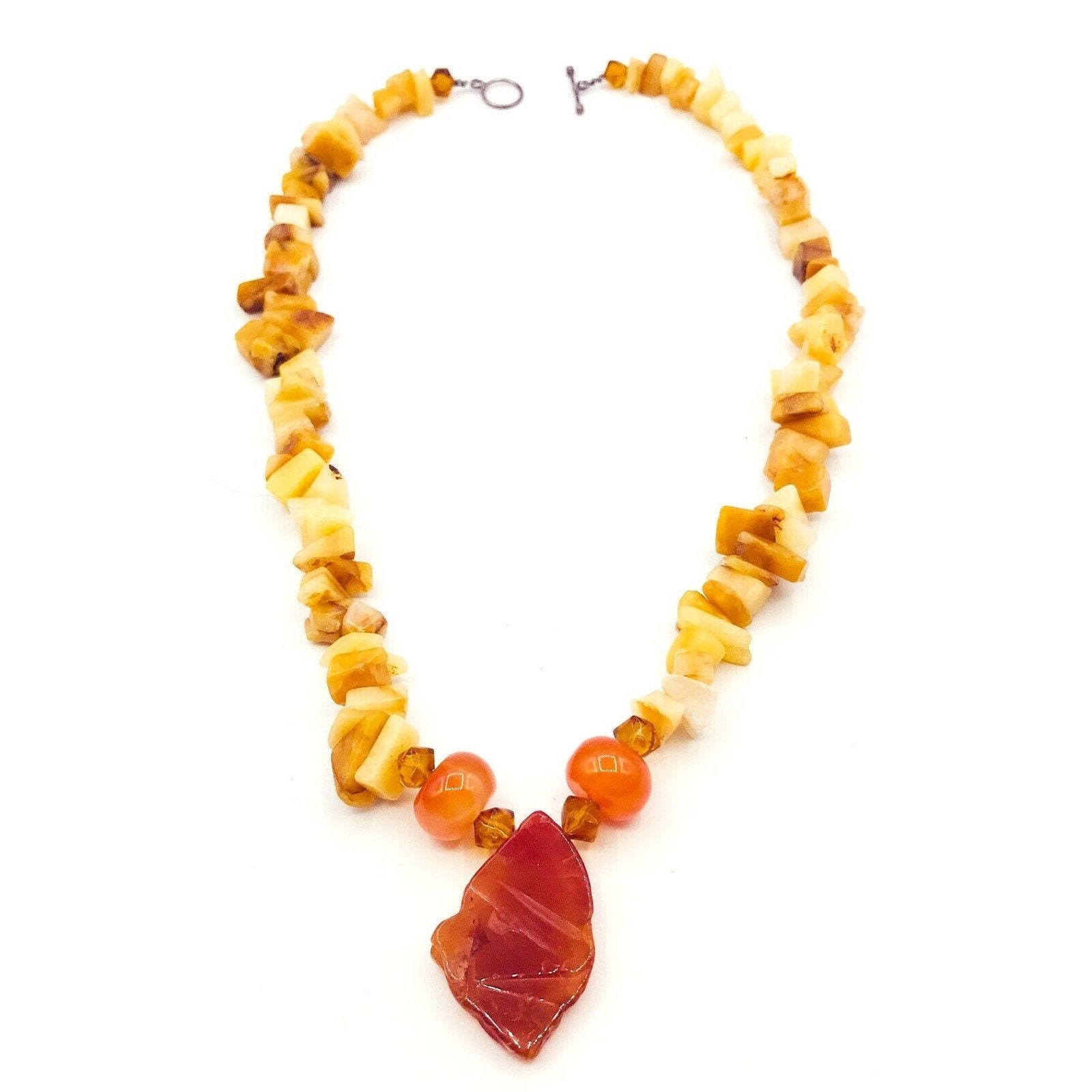 Collier Ancien En Pierres Naturelles (agate, Quartz, Cornaline...) - Montage "pierre En Cage", Occasion