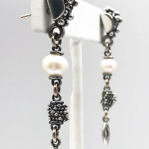 Cool MICHAEL DAWKINS Pearl and Sterling Dangle Earrings