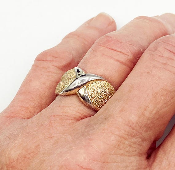 Solid Striking Sterling Textured X Ring with Heav… - image 3