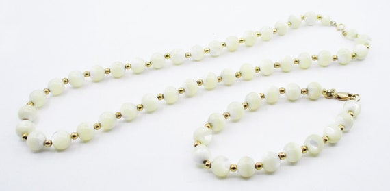 Rare, Mother-of-Pearl Bead Necklace and Bracelet … - image 1