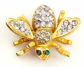 Charming JOAN RIVERS Classic Bee Pin with Super Colorful Rhinestones and Removable Chain