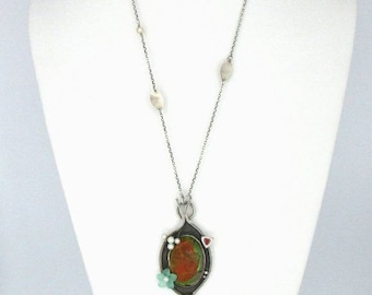 Intriguing Multi-Media Artisan Artist Signed Necklace by B Heart