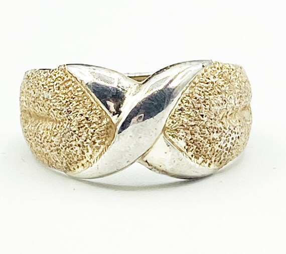 Solid Striking Sterling Textured X Ring with Heav… - image 1