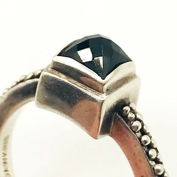 Pyramid MICHAEL DAWKINS 925 Minimalist Ring with a Mystic Pyramid in Faceted Onyx and Sterling, Size 9