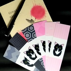 Black Water Colour Cat bladwijzers, set van 6, ideaal als cadeau