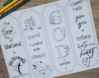 Bibel Journaling Printable Templates, illustrierte christliche Glaubens-Lesezeichen, Schwarz-Weiß-Bibelvers-Schablone oder für Gebetsjournal