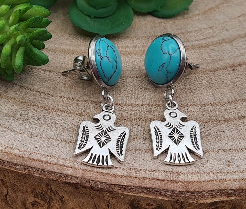 CELTIC earrings in TURQUOISE Odin CORBEAUX Real fine stone pendants
