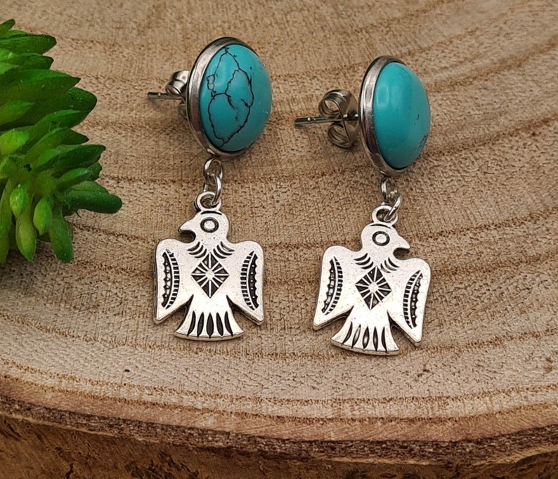 CELTIC earrings in TURQUOISE Odin CORBEAUX Real fine stone pendants