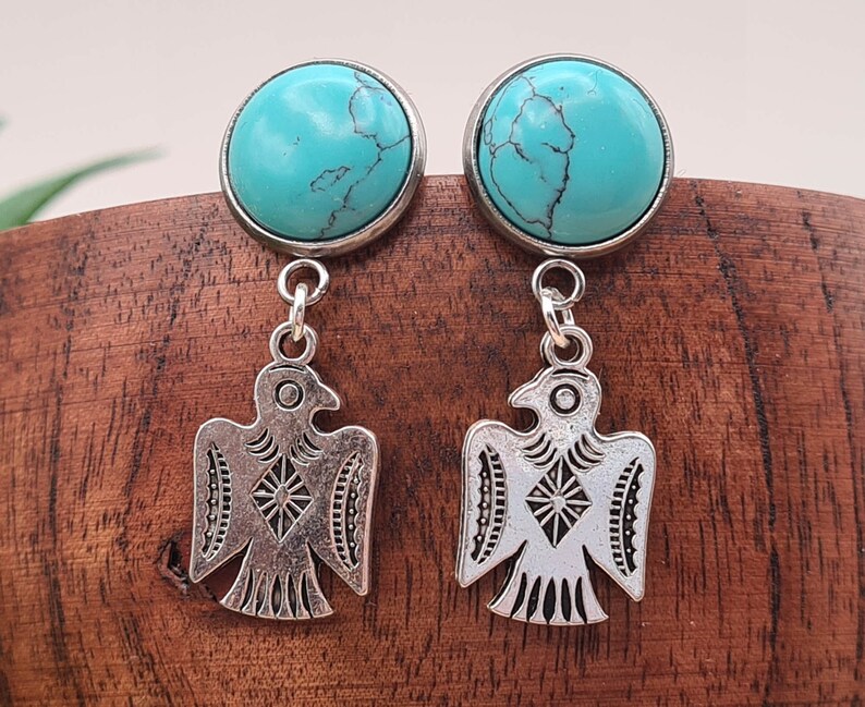 CELTIC earrings in TURQUOISE Odin CORBEAUX Real fine stone pendants
