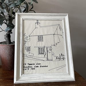 House Picture from loved ones, Framed linen fabric, treasured notes, embroidered house