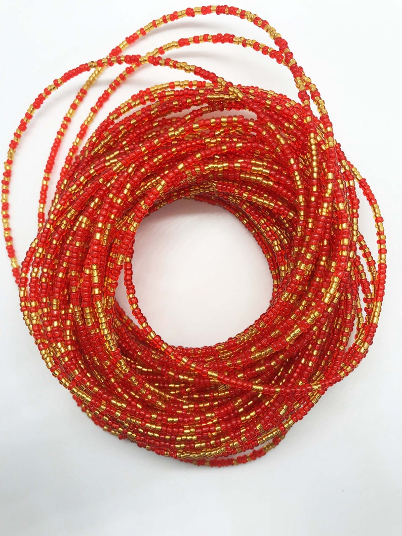 Lustrous Waistbeads - Red & Gold Beaded Waist Beads – African Belly Chain with Clasp image 3