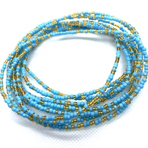 Gold and Baby Blue Waist Beads - Waist Beads - Waist Shaper - Weightloss Tracker - waistbeads - Belly Chain - Belly Beads - With Clasps