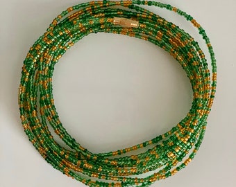 Green and Gold Waist Beads - African Waist Beads -  On Sale Waist Beads - Belly Jewelry - Weighloss Tracker - Belly Beads - waistbeads