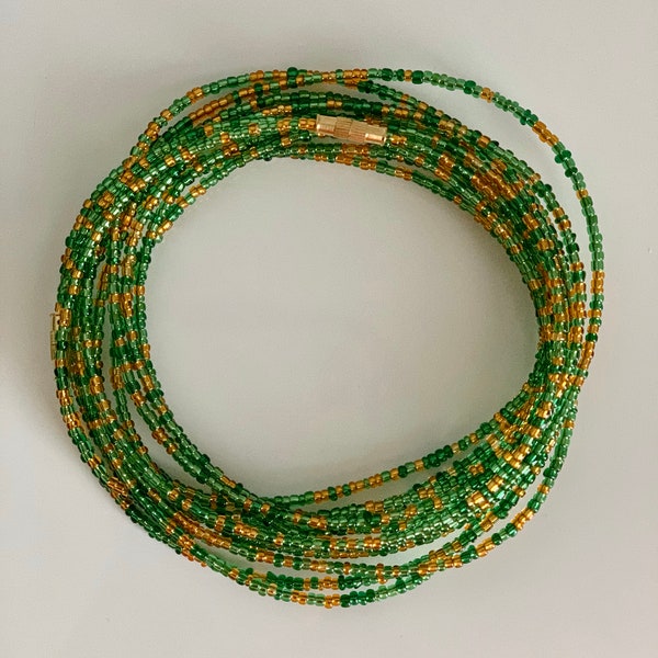 Green and Gold Waist Beads - African Waist Beads -  On Sale Waist Beads - Belly Jewelry - Weighloss Tracker - Belly Beads - waistbeads