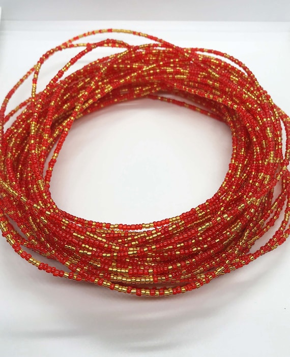 Lustrous Waistbeads - Red & Gold Beaded Waist Beads – African Belly Chain with Clasp