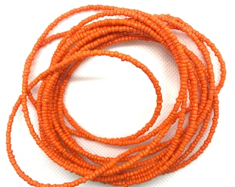Orange Seed Bead Waist Beads – African Belly Chain with Clasps