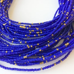 Deep Blue Gold Waist Beads - African Waist Beads - Waist Beads - Belly Jewelry - Weighloss Tracker - Belly Beads - waistbeads With Clasps