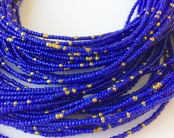 Deep Blue Gold Waist Beads - African Waist Beads - Waist Beads - Belly Jewelry - Weighloss Tracker - Belly Beads - waistbeads With Clasps