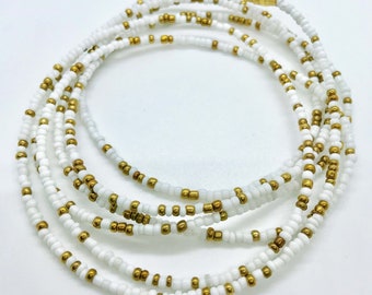 White & Gold Waist Beads - On Sale Waistbeads - Waist Beads - African Waist Beads - Belly Jewelry - Belly Chain - Belly Beads - With Clasps