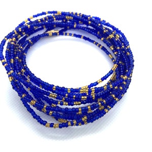 Glass Blue & Gold Waist Beads - Waist Beads - On Sale Waist Beads -Belly Chains - Belly Beads - Weightloss Tracker - With Clasps