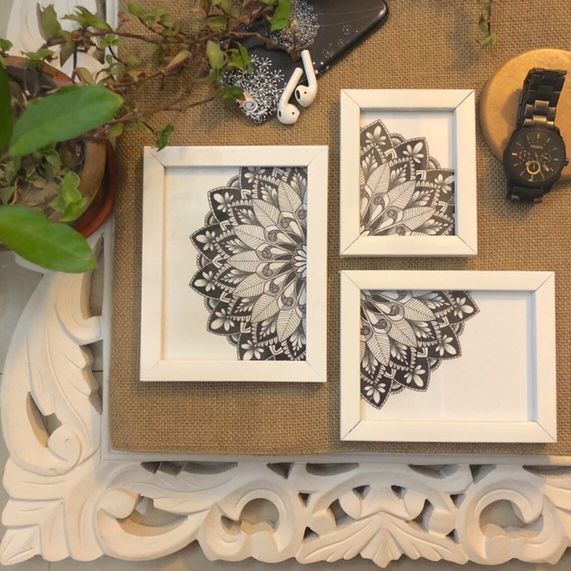 Mandala Wall Art Frames Ensemble de 3 Etsy France