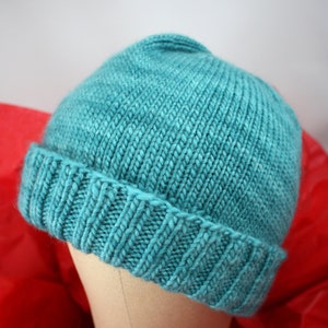 Hand Knit Teal Merino Wool Beanie Winter Hat