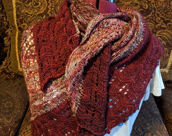 Hand Knit Large Red Shawl