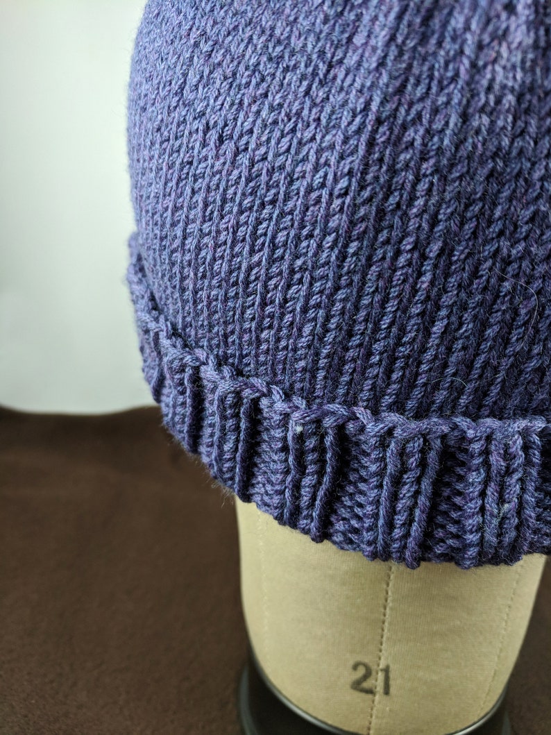 Hand Knit Purple Nylon-Acrylic Yarn AdultTeen Hat