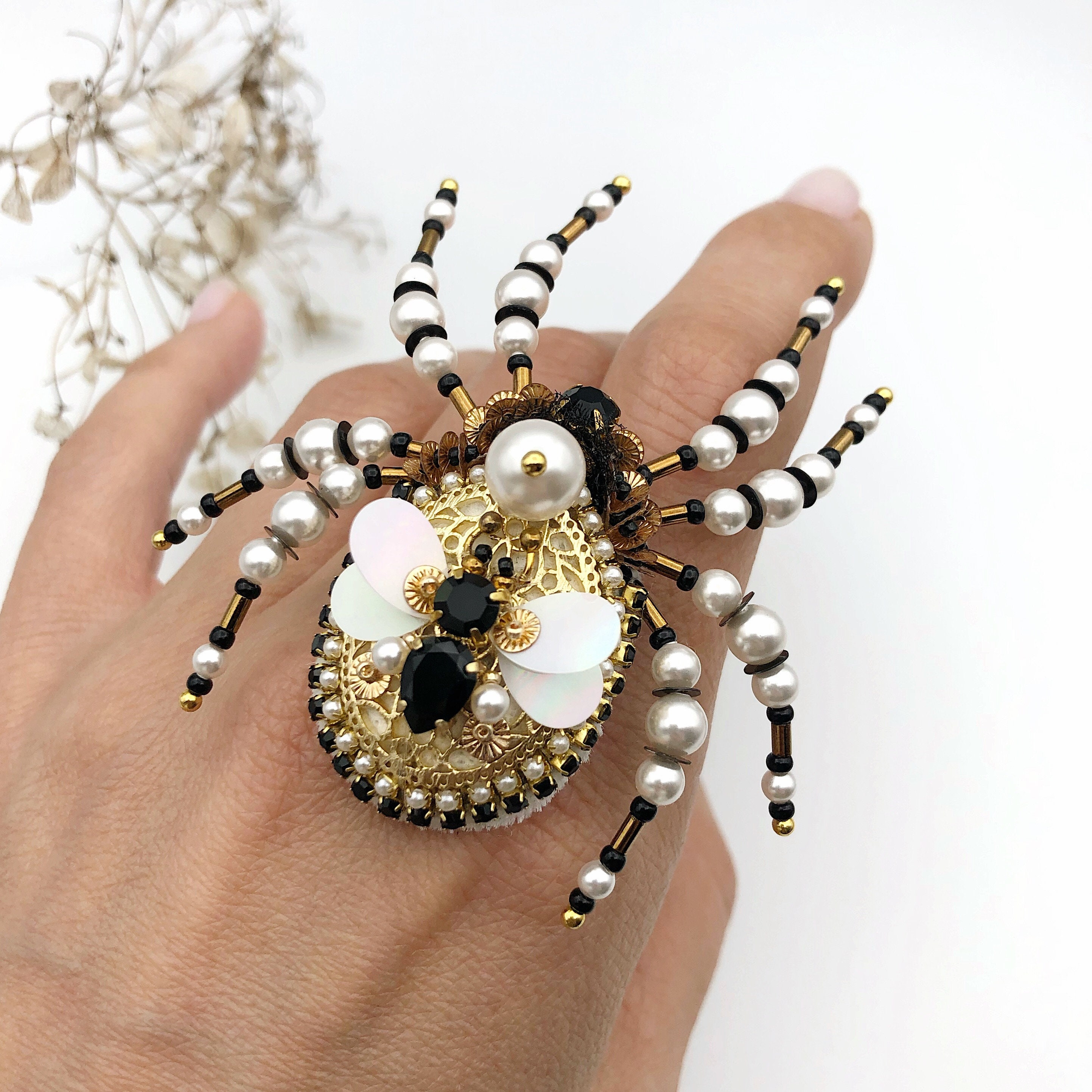 Beaded Spider brooch insect Spider pin Halloween pin Figural Etsy