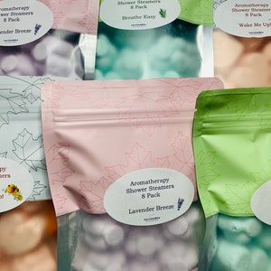 Aromatherapy Shower Steamers, 8 Pack Single Use, Wake me Up (citrus), Lavender Breeze, Breathe Easy, My Achy Head