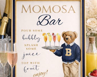 Preppy Boy Baby Shower Momosa Bar Sign | Polo Teddy Theme | Printable Mimosa Bar Sign | Sip & See Decor