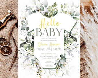 Sage Green Baby Shower Invitation: Eucalyptus Template (Instant Download)