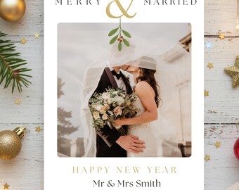Elegant Newlywed Christmas Photo Card | Editable Template