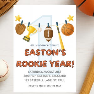 Rookie of the Year Sports-verjaardagsuitnodiging: bewerkbare canva-sjabloon (digitale download)
