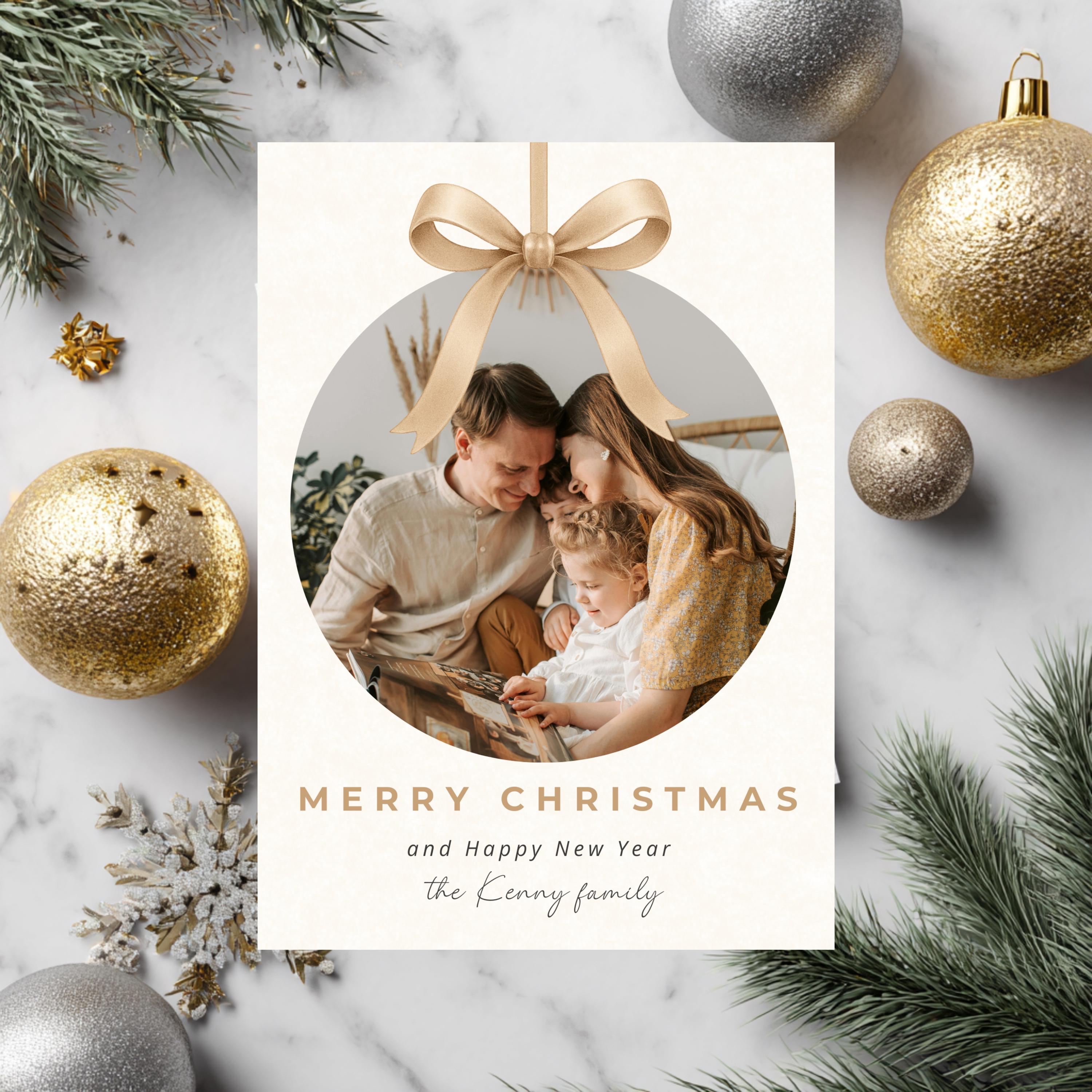 Ornament Photo Christmas Card Template Editable Canva Holiday Card